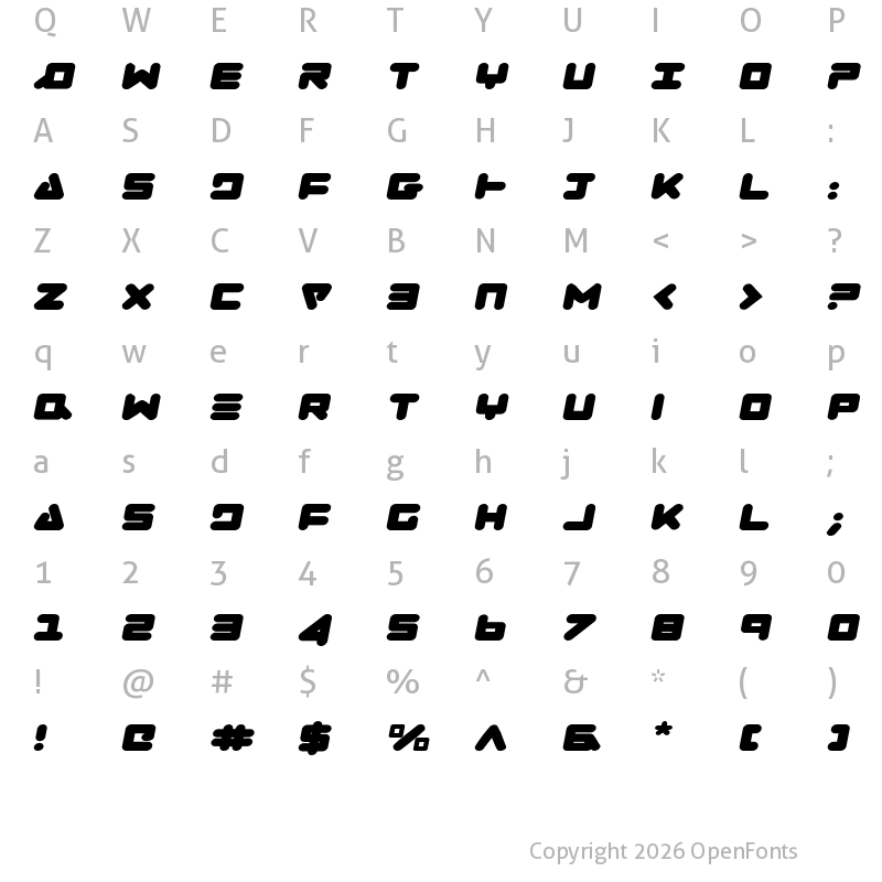 Character Map of Zealot Expanded Italic Expanded Italic