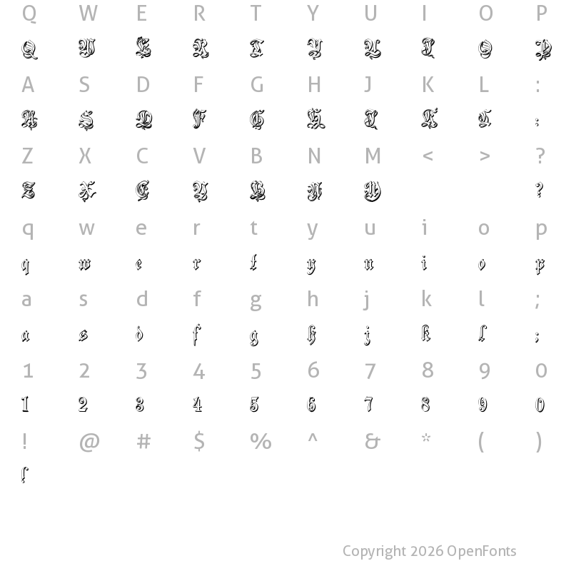 Character Map of ZendaEmbossed Regular