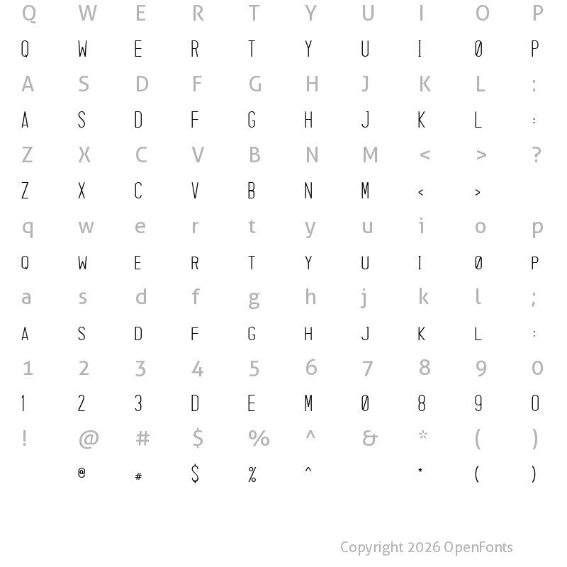 Character Map of Zeneca_Demo Regular