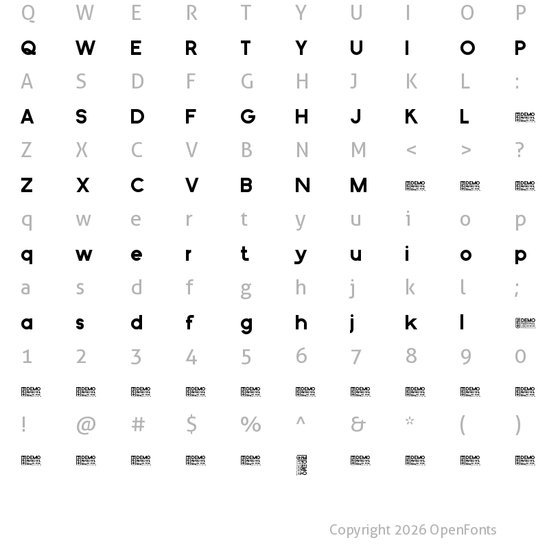 Character Map of Zilap Universal Semi-Bold