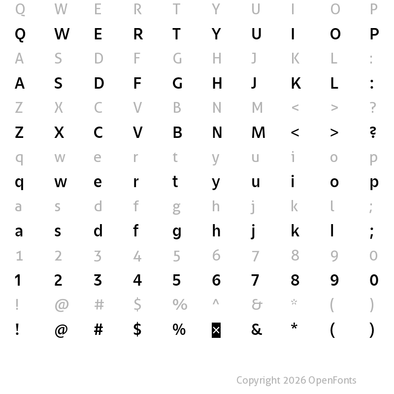 Character Map of Zin Sans Demo