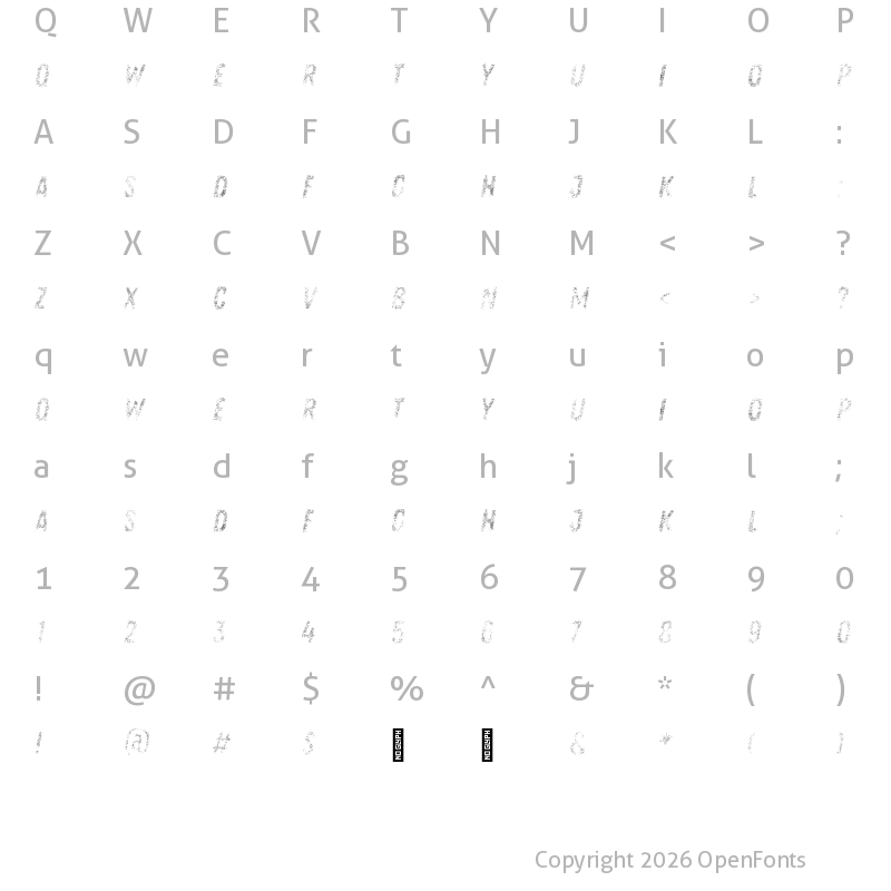 Character Map of Zing Rust Line Horizontals1 Demo Fill