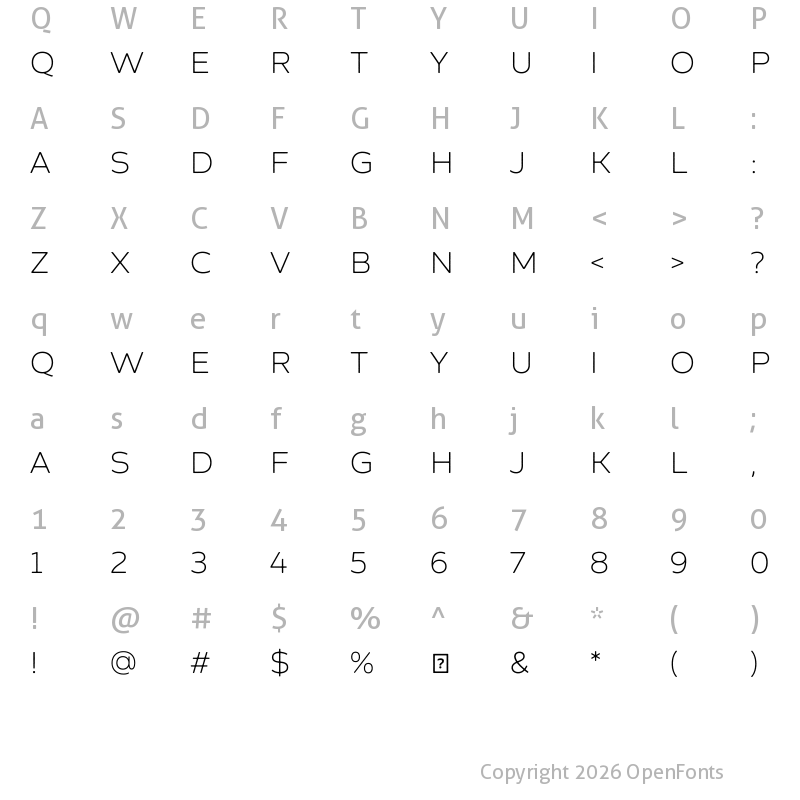 Character Map of Zing Sans Rust Light Demo Base
