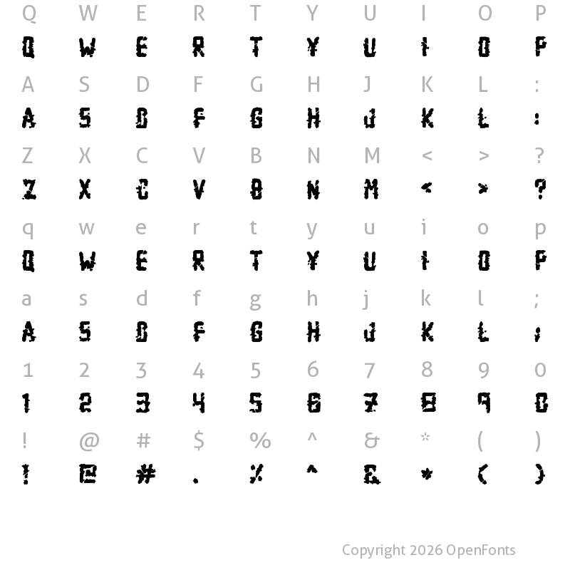 Character Map of Zombie Apocalypse Regular