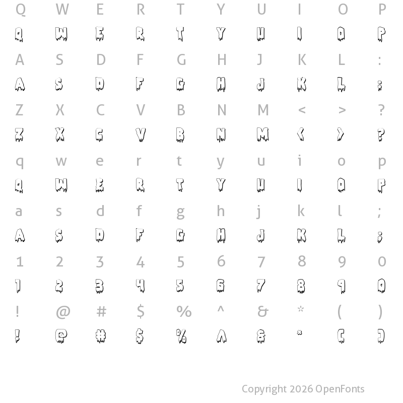Character Map of Zombie Control 3D Regular