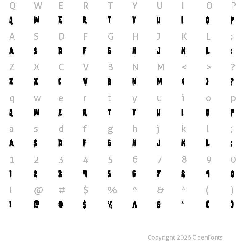 Character Map of Zombie Control Condensed Condensed