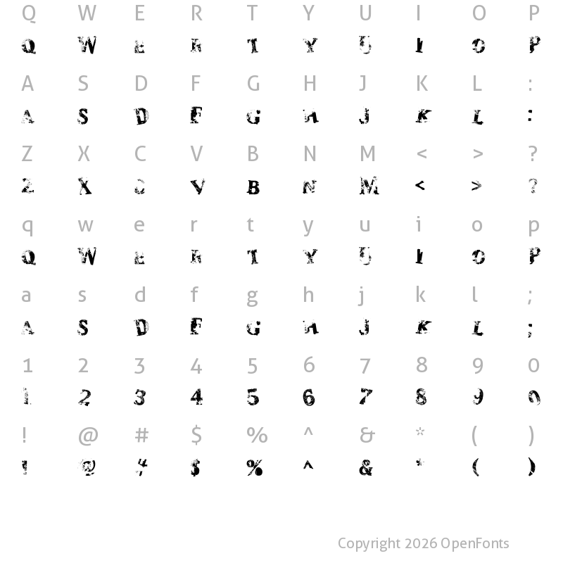 Character Map of zombilaria Regular