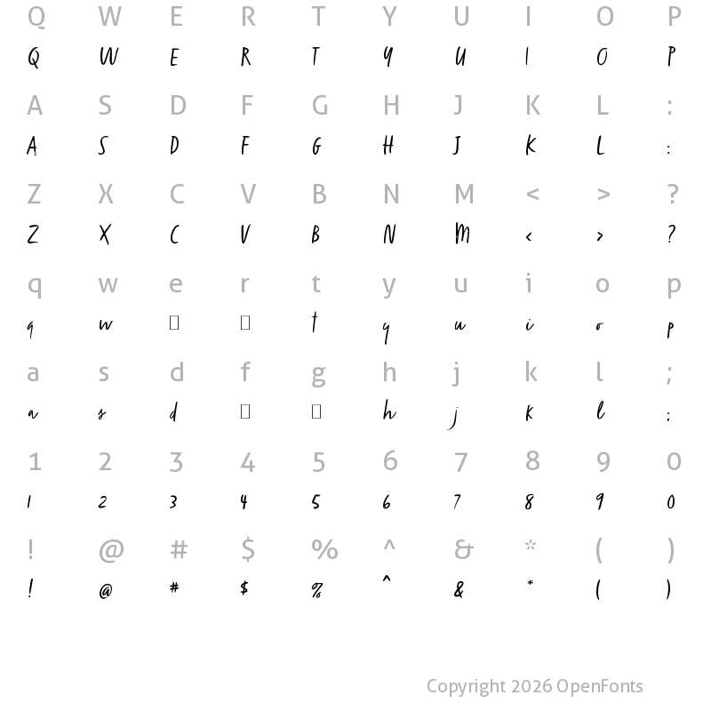 Character Map of Zooja Light Light