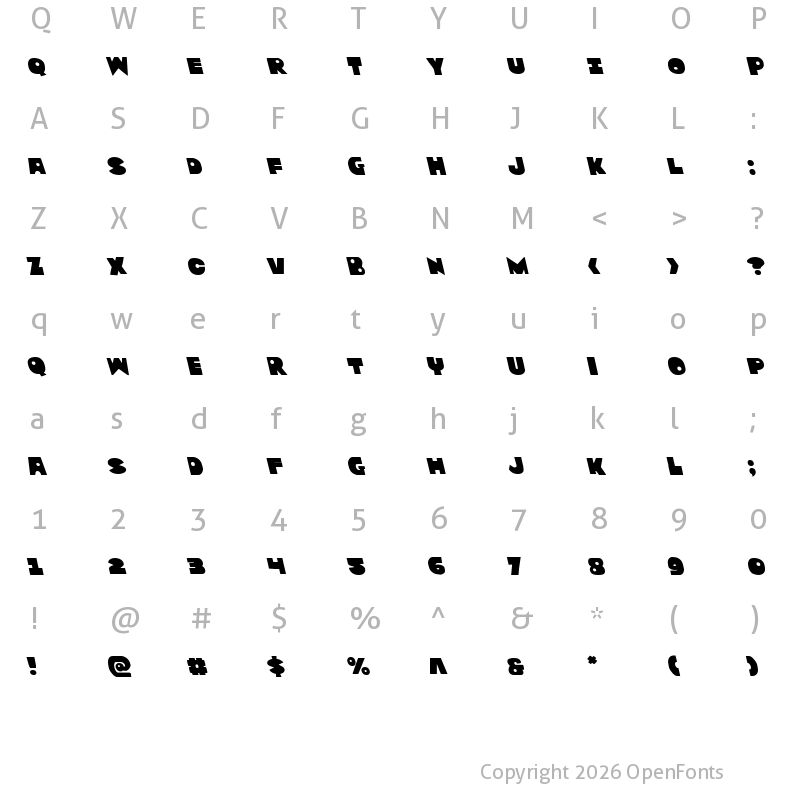 Character Map of Zounderkite Leftalic Italic