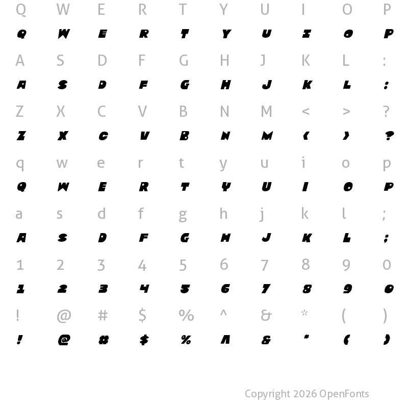 Character Map of Zounderkite Title Italic Italic