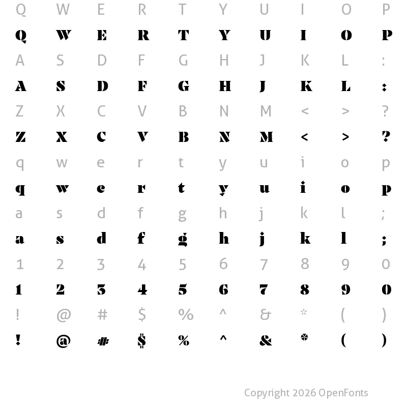 Character Map of Zubtrak Stencil Black