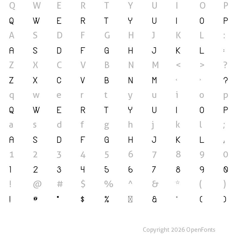 Character Map of Zuma Regular