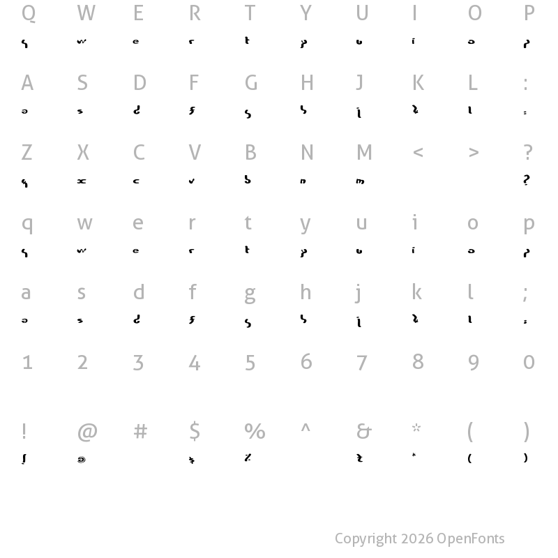 Character Map of ZyxTof Bold